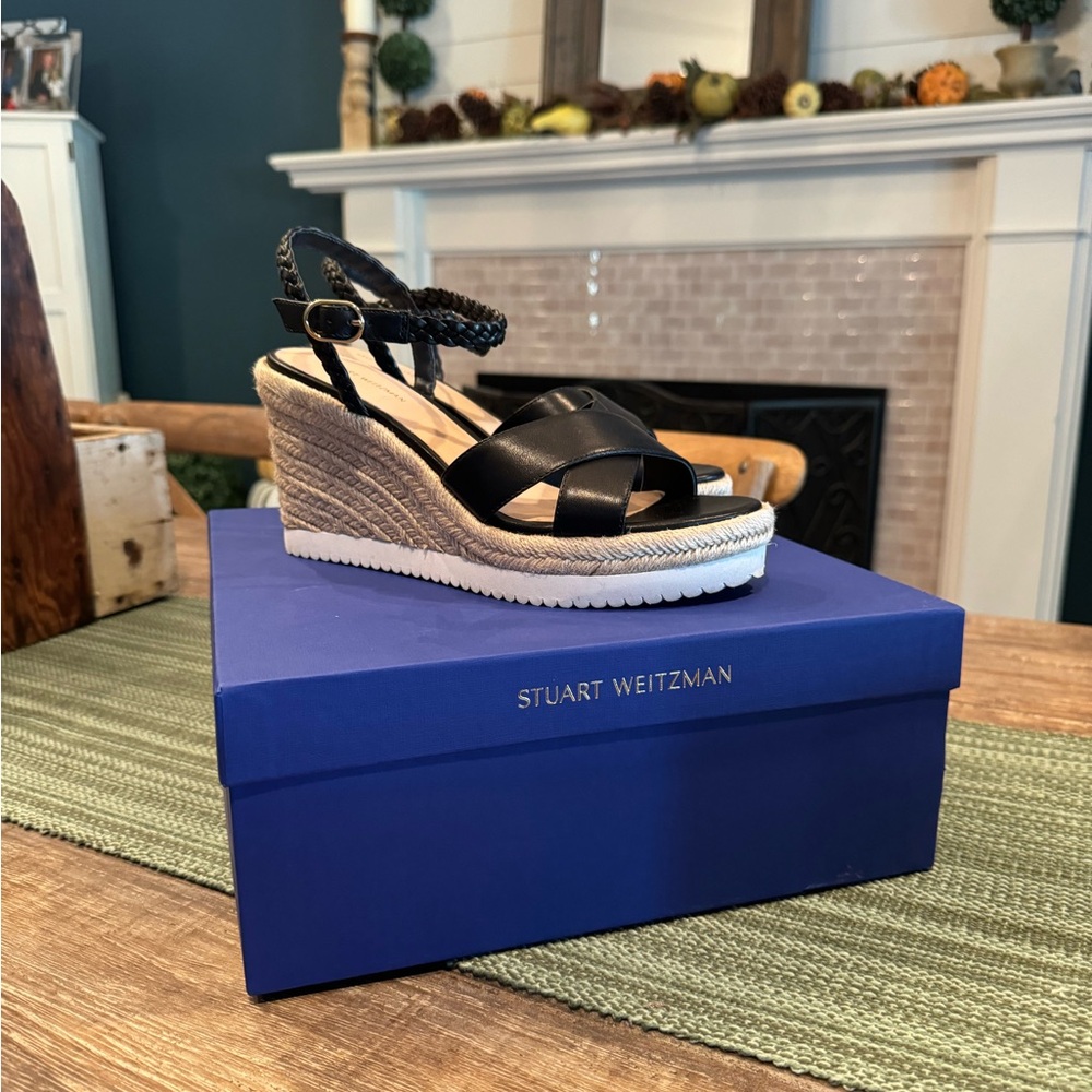 Stuart Weitzman Black Espadrille Wedges
